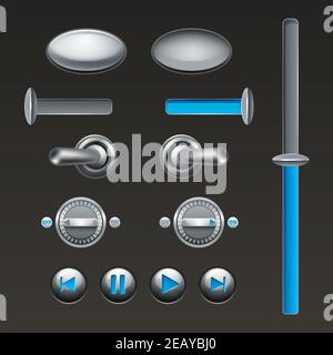 On off touch analog buttons and toggles set isolated vector illustration Stock Vector