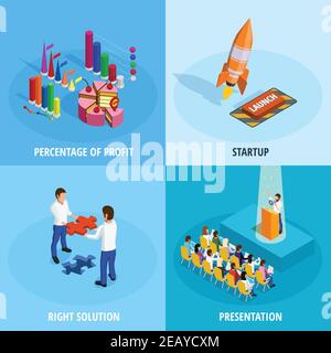 Business goal achievement isometric concept with different means and procedures for project implementation isolated vector illustration Stock Vector