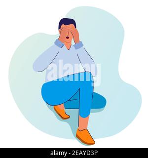 man hold her head dizziness with cartoon flat style Stock Vector