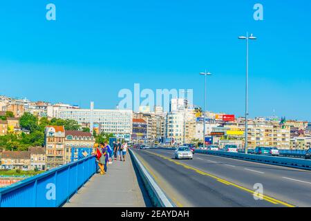 BELGRADE, SERBIA, AUGUST 26, 2017: People are watching sava river from the brankov most in belgrade, serbia. Stock Photo