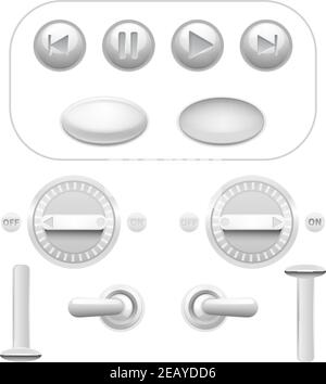Realistic analog button and trigger set white isolated vector ...