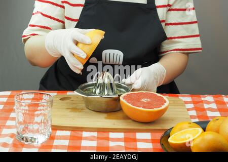 Food and drink. Freshly squeezed citrus juice, cooking. Stock Photo