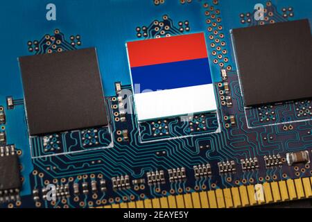 Flag of Russia in the center of a circuit board Stock Photo