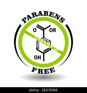 Prohibited vector stamp Parabens free for natural packaging. Round sign No paraben additives in healthy organic products Stock Vector