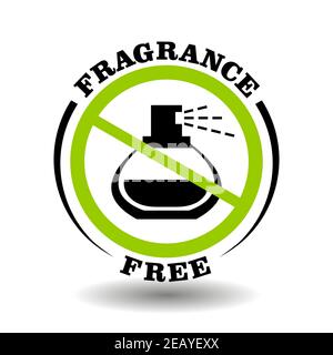 Fragrance free vector stamp with prohibited perfume bottle. Round icon for natural organic cosmetics packaging without synthetic scent and artificial Stock Vector
