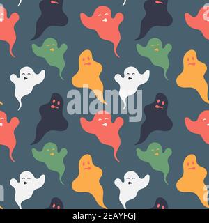 Spooky and funny colored ghosts seamless pattern Stock Vector