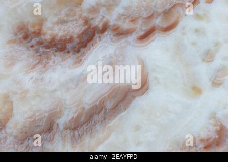 Interior background, texture, pastel pink, beige marble or onyx surface. Trendy interior decor concept. Template for fashion or jewelry store. Horizon Stock Photo