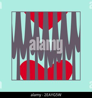Love Heart concept abstract minimalistic poster in grey, red colors. Artistic geometric artwork. Blue marine backgound is easy to change. Vector Stock Vector