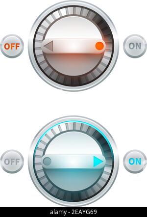 Round analog on off turn button set isolated vector illustration Stock Vector