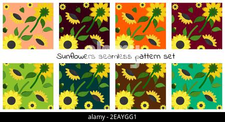 Summer sunflower pattern set Stock Vector