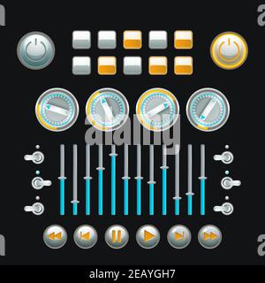 Computer and analog technique button set colored isolated vector illustration Stock Vector