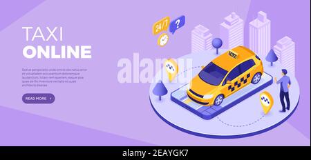 Online technology order taxi isometric Stock Vector