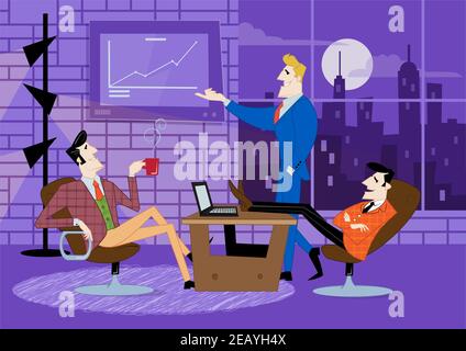 Business startup, meeting with investors, startup hub, financial support, brainstorm crowdfunding Stock Vector