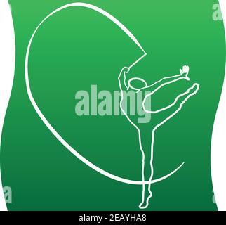Rhythmic gymnastics silhouette icon of a set. Line green gradient illustration. Vector EPS 10 Stock Vector