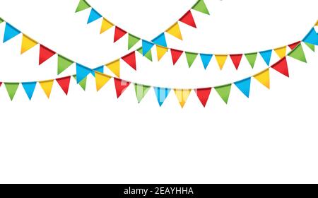 Carnival garland with flags. Decorative colorful party pennants for birthday celebration Stock Vector