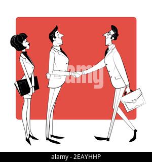 Business meeting, t eam collaboration, cooperation in solutions search, professional marketing research. Business trend, design thinking, business opp Stock Vector
