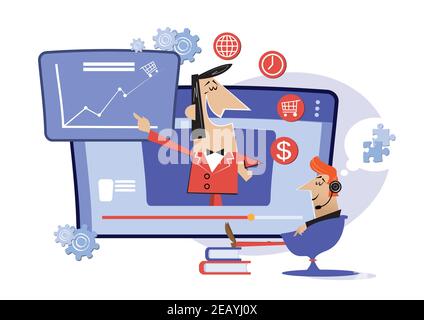 Work online, internet classes, education online. Webinar, digital classroom online teaching metaphor Stock Vector