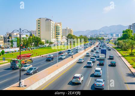 MUSCAT, OMAN, NOVEMBER 1, 2016: Traffic on the sultan Qaboos street in Muscat, Oman Stock Photo