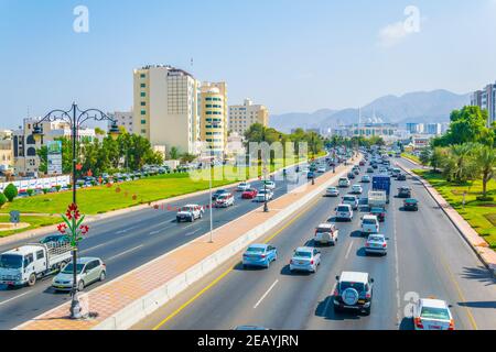 MUSCAT, OMAN, NOVEMBER 1, 2016: Traffic on the sultan Qaboos street in Muscat, Oman Stock Photo