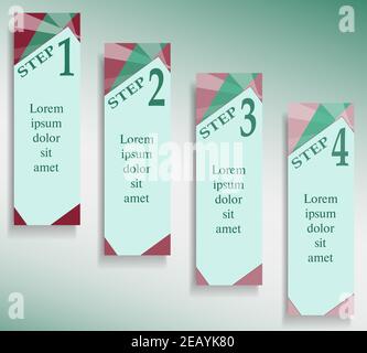Maroon, green flat banners for plan of action, infographic. Business strategy concept Four steps. Vector design. Graphic idea for presentation. EPS10 Stock Vector