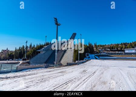 OSLO, NORWAY, APRIL 15, 2019: Holmenkollen ski jumping stadium and norwegian ski museum in Oslo Stock Photo