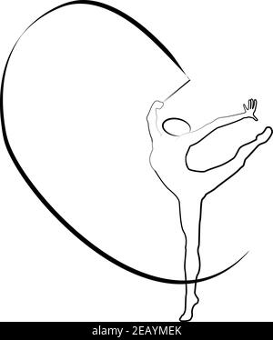 Rhythmic gymnastics silhouette icon of a set. Line black and white illustration. Vector EPS 10 Stock Vector