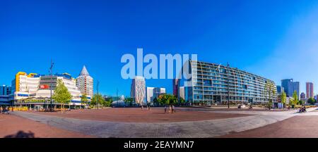 ROTTERDAM, NETHERLANDS, AUGUST 5, 2018: View of the Central library, Blaak tower and Markthall in Rotterdam, Netherlands Stock Photo