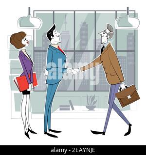 Business meeting, team collaboration, cooperation in solutions search, professional marketing research. Business trend, design thinking, business oppo Stock Vector