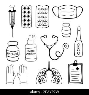 Medical set of hand drawn doodle elements. Isolated on a white background  Stock Vector Image & Art - Alamy