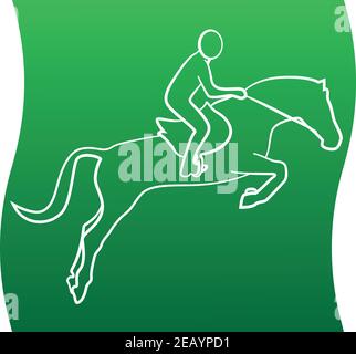 Show jumping icon of a set - green gradient vector outline of horse and jockey. EPS 10 Stock Vector