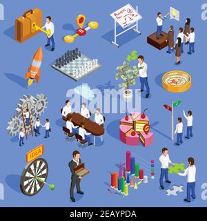 Business strategy isometric icons set with success symbols isolated ...