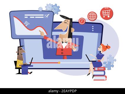 Work online, internet classes, education online. Webinar, digital classroom online teaching metaphor Stock Vector