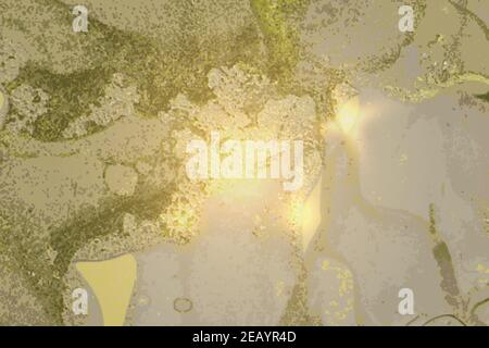 Abstract green and grey marble texture with sparkles. Vector background in alcohol ink technique. Modern paint with glitter. Template for banner, post Stock Vector