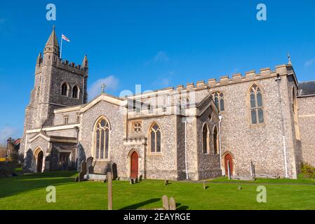 Exterior of the flint-built St Mary's Church, Old Town, Amersham, Buckinghamshire, United Kingdom Stock Photo