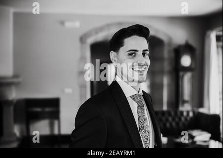 Portrait of an elegant young man in black and white Stock Photo