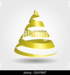 Simple golden ribbon in a shape of Christmas tree. Modern and elegant Merry Christmas theme. 3D vector illustration with dropped shadow and gradient background. Stock Vector