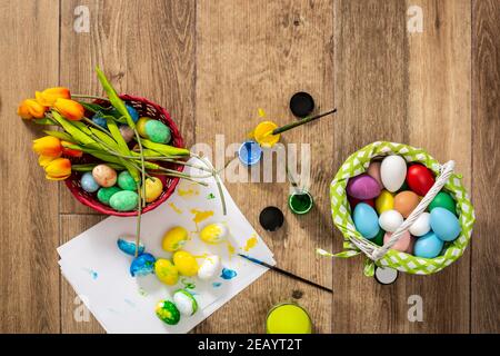 Painting Easter eggs at home Stock Photo