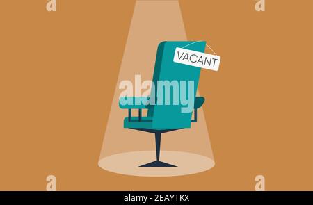 Composition with office chair and a vacant sign. Business hiring concept. Stock Vector