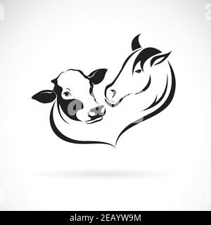 Vector of horse head and cow head design on a white background. Animals farm. Easy editable layered vector illustration. Stock Vector