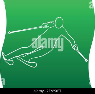Alpine skiing silhouette line icon of a sports set. Vector EPS 10 Stock Vector