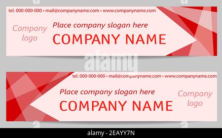Two red business banners. Geometric minimalistic template, light background for text. Vector layouts for landing page, advertising, promotion. EPS10 Stock Vector