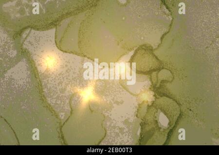 Vintage abstract green and grey marble texture with sparkles. Vector background in alcohol ink technique. Modern paint with glitter. Template for bann Stock Vector