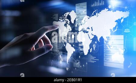 Business and marketing strategy dashboard, Data analysis control panel on virtual screen Stock Photo
