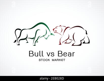 Vector of bull and bear symbols of stock market trends. Stock market and business concept. The growing and falling market. Wild Animals. Stock Vector