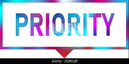 Priority coloered speech bubble moder vector design logo badge sign on a white background Stock Vector