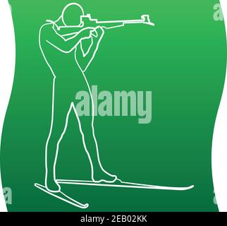 Silhouette biathlon shooter, skier aim at the target. Icon of a sports set. Vector EPS 10 Stock Vector