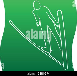 Vector ski jumper sportsman line icon of a sports set. EPS 10 Stock Vector