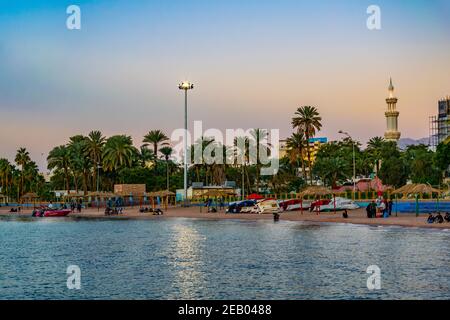 AQABA, JORDAN, JANUARY 5, 2019: Sunset view of seaside of Aqaba in Jordan Stock Photo