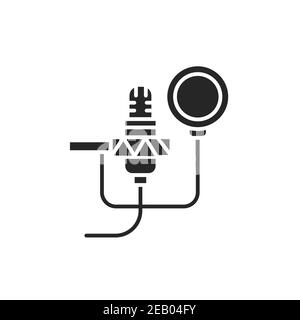 Sound-isolating microphone for sound recording color line icon. Studio microphone with windscreen, noise canceling system. Pictogram for web page, mob Stock Vector