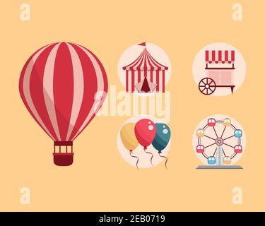 tent and hot air balloons circus fun fair vector illustration Stock ...